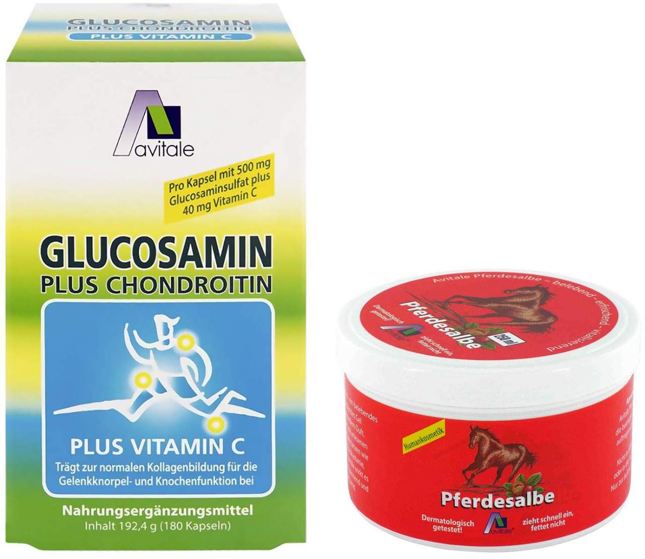 Glucosamin 500 mg + Chondroitin 400 mg + gratis Pferdesalbe m. Rosskastanie 250ml