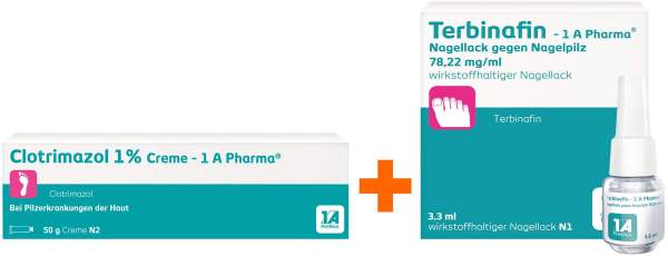 Clotrimazol 1% Creme 1A Pharma 50 g + Terbinafin 1A Pharma Nagellack 6,6 ml