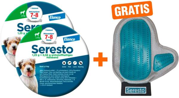 Seresto Halsband für kleine Hunde 2 x 1 Stück + gratis Pflegehandschuh 1 Stück