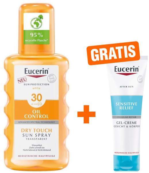 Eucerin Sun Oil Control Transparent Spray LSF 30 100 ml + gratis Sensitive After Sun 50 ml Creme
