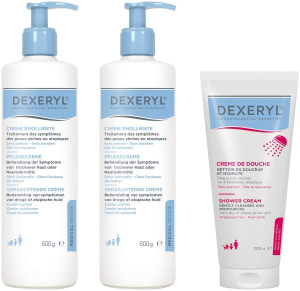 Sparset Dexeryl Creme 2 x 500 g + Dexeryl Shower Duschcreme 200 ml