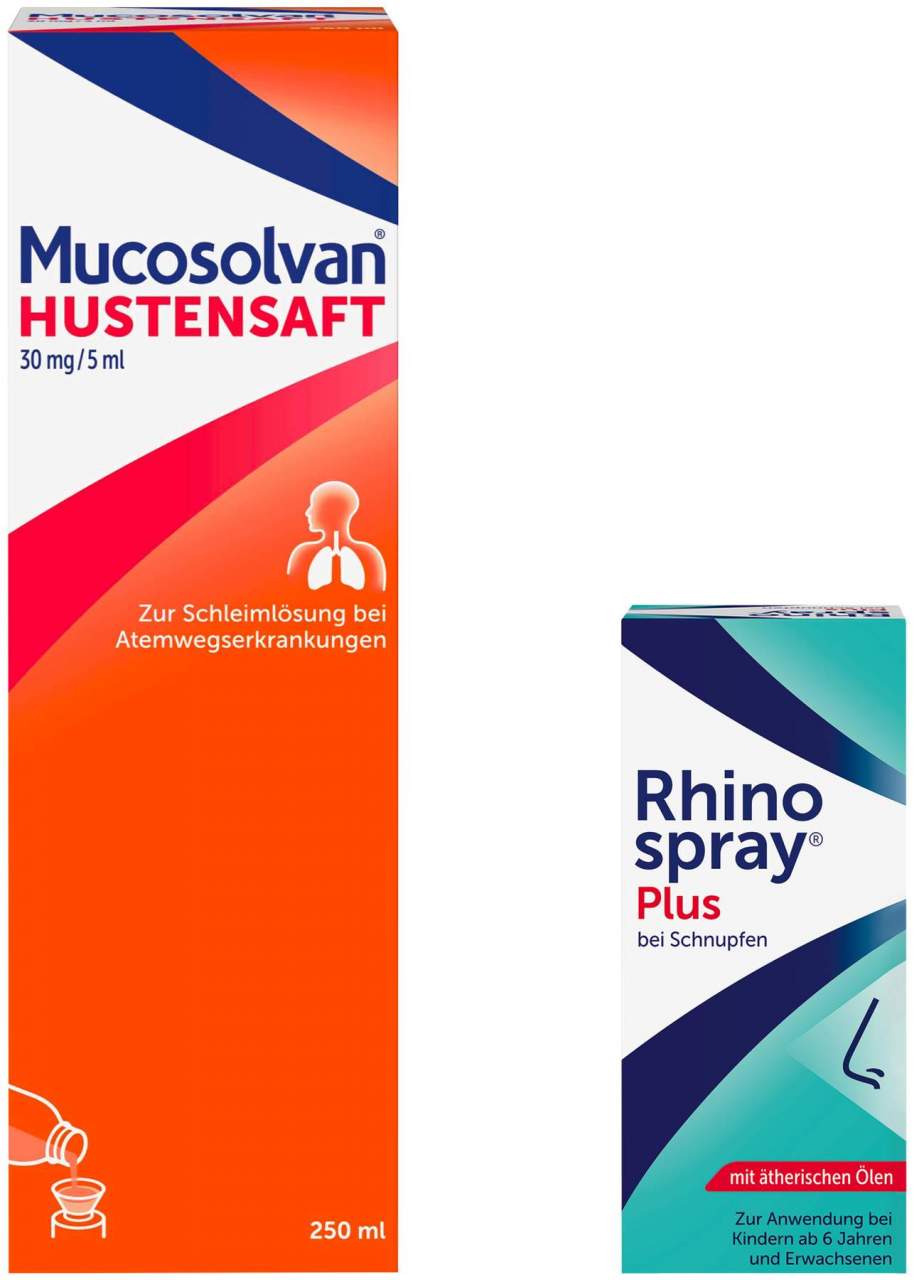 Mucosolvan Saft 30 mg pro 5 ml 250 ml + Rhinospray Plus bei Schnupfen mit Feindosierer 10 ml