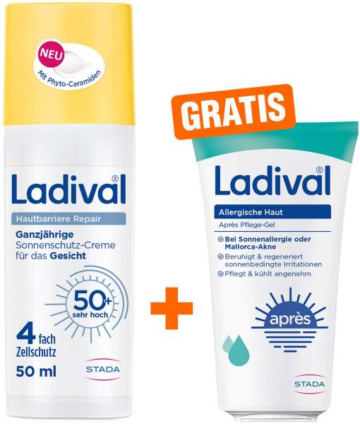 Ladival Hautbarriere Repair Sonnenschutz LSF 50+ 50 ml + gratis Ladival allergische Haut Apres Pflege-Gel 50 ml