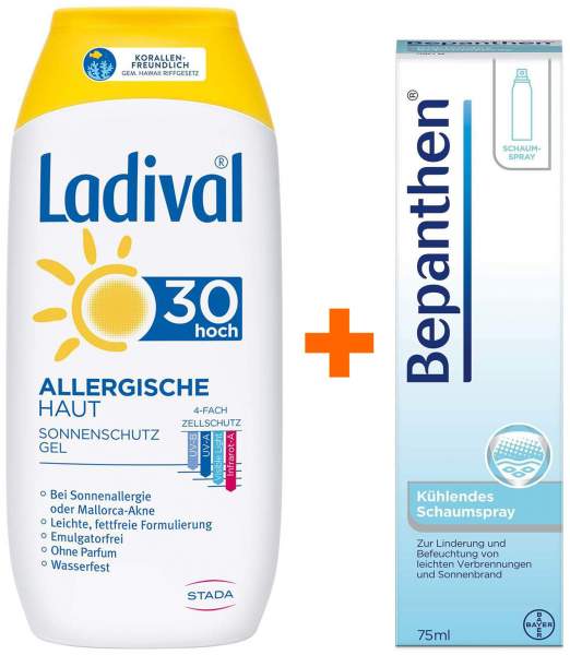 Ladival Sonnenschutz Gel Allergische Haut LSF 30 200 ml Gel + Bepanthen 75 ml kühlendes Schaumspray