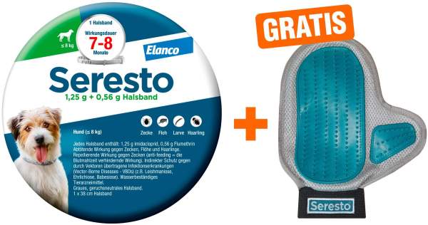 Seresto Halsband für kleine Hunde 2 x 1 Stück + gratis Pflegehandschuh 1 Stück