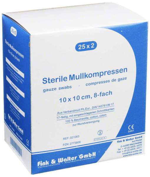 Mullkompressen 10 X 10 cm Steril 8fach 25 X 2 Kompressen
