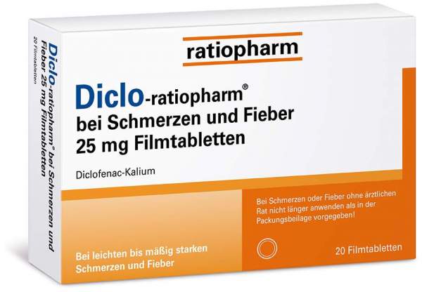 Diclo-ratiopharm bei Schmerzen und Fieber 25 mg 20 Filmtabletten