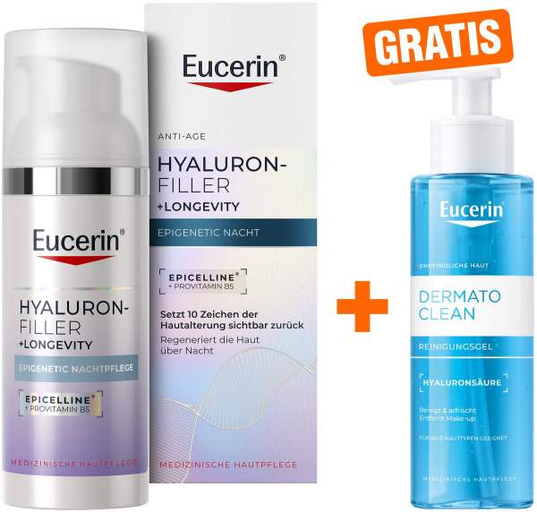 Eucerin Anti-Age Hyaluron-Filler Epigenetic Nachtpflege 50 ml Creme + gratis DermatoClean Hyaluron Reinigungsgel 200 ml