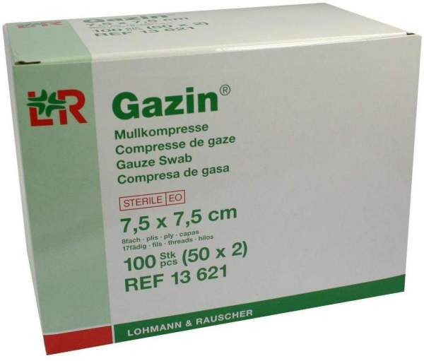 Gazin Kompressen 7,5 X 7,5 cm 8fach Steril 50 X 2 Kompressen