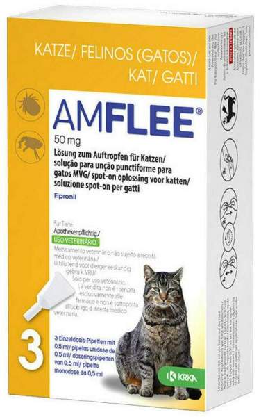 Amflee 50 mg Lösung zum Auftropfen Für Katzen 3 Pipetten