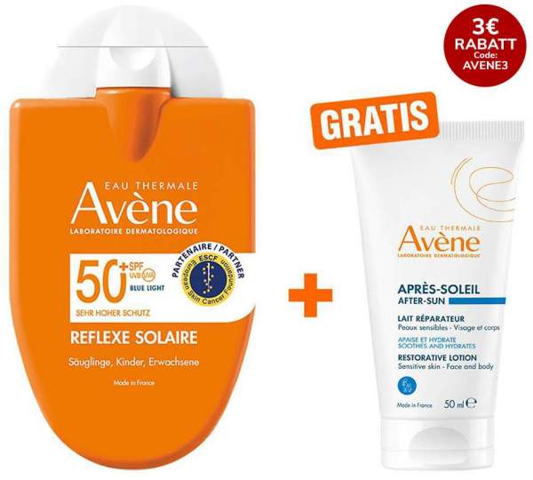 Avene Reflexe Solaire Familie SPF 50+ 30 ml Fluid + gratis Repair Lotion 50 ml