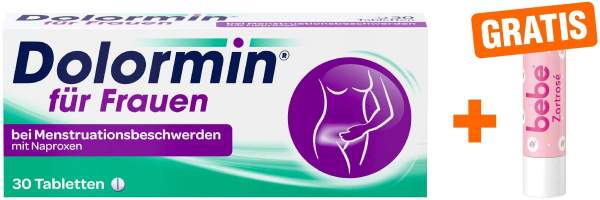 Dolormin für Frauen mit Naproxen 30 Tabletten + gratis Bebe Lippenpflegestift zartrosé