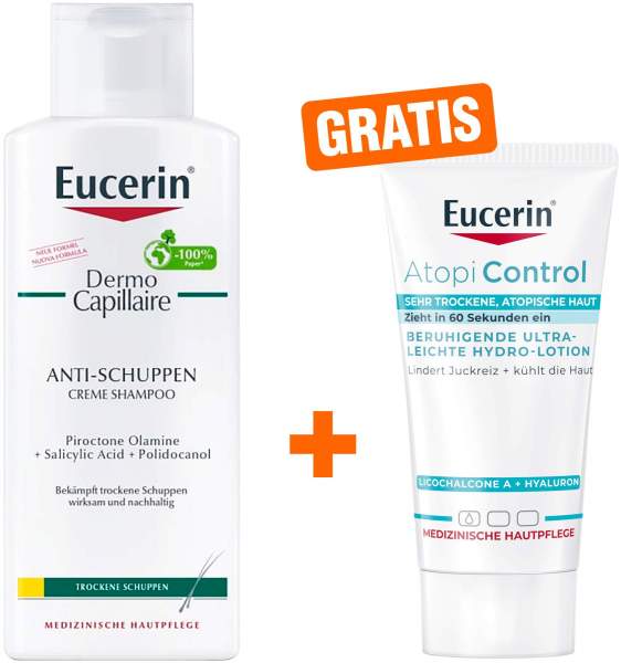 Eucerin Dermo Capillaire Anti-Schuppen Creme Shampoo 250 ml + gratis AtopiControl Hydro-Lotion 20 ml