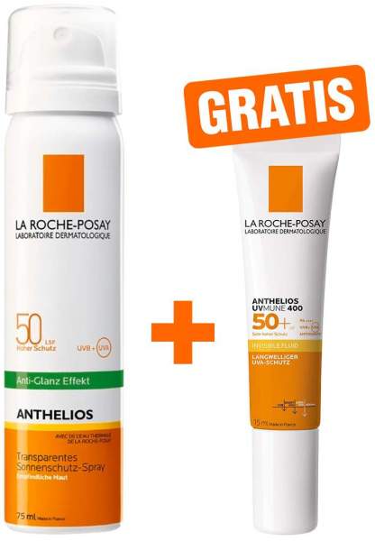 La Roche Posay Anthelios transparent Gesichtsspray LSF50 75 ml + gratis Invisible Fluid UVMune 400 LSF50+ 15 ml