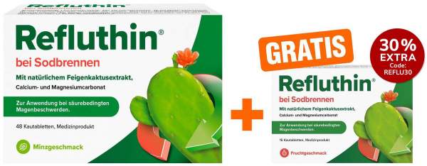 Refluthin Kautabletten Minzgeschmack 48 Stück + gratis Refluthin Kautabletten Fruchtgeschmack 16 Stück