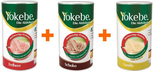 Yokebe Erdbeer lactosefrei NF2 Pulver 500 g + Schoko 500 g + Vanille 500 g Pulver