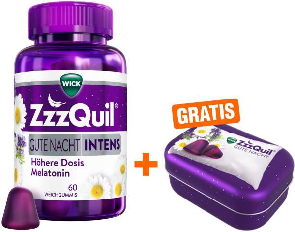 Wick ZzzQuil Gute Nacht Intens 60 Stück + gratis Wick ZzzQuil Reise-Dose 1 Stück