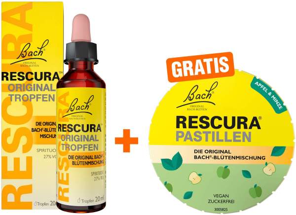 Bach Original Rescura mit Alkohol 20 ml Tropfen + Bach Original Rescura Apfel - Minze 50 g Pastillen