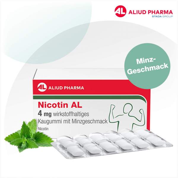 Nicotin AL 4 mg wirkstoffhaltiges Kaugummi mit Minzgeschmack 96 Stück