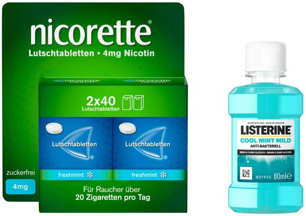 Nicorette Freshmint 4mg 80 Lutschtabletten + gratis Listerine Cool mint 80 ml