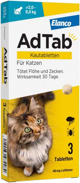 AdTab 48 mg für Katzen (2-8 kg) 3 Kautabletten