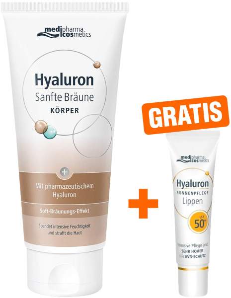 medipharma cosmetics Hyaluron Sanfte Bräune Körperpflege Creme 200 ml + gratis Hyaluron Sonne-Lippenpflege LSF 50+ 7 ml