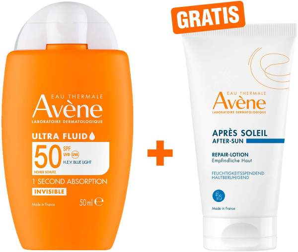 Avene Ultra Fluid Invisible SPF 50 50 ml + gratis Avene Repair - Lotion nach der Sonne 50 ml