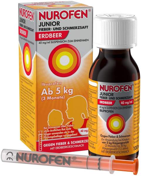 Nurofen Junior Fieber- &amp; Schmerzsaft Erdbeer 40 mg pro ml 100 ml Suspension