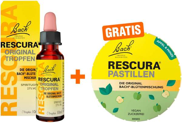 Bach Original Rescura mit Alkohol 10 ml Tropfen + gratis Bach Original Rescura Apfel - Minze 50 g Pastillen