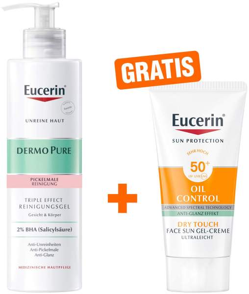 Eucerin DermoPure Triple Effect Reinigungsgel 400 ml + gratis Eucerin Sun Gel-Creme Oil Control 20 ml