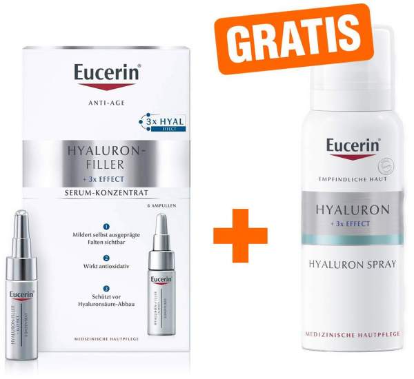 Eucerin Anti Age Hyaluron Filler Serum Ampullen 6 x 5 ml + gratis Anti Age Hyaluron Spray 50 ml