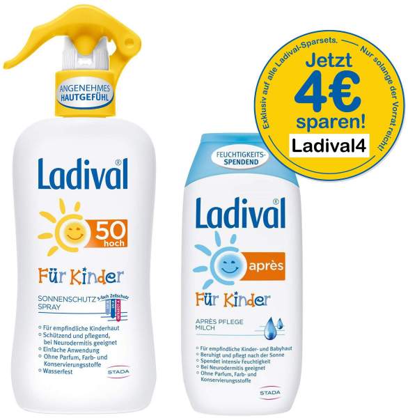 Sparset Ladival Sonnenschutzspray LSF50 Kinder + Ladival für Kinder Apres Lotion 1 Set