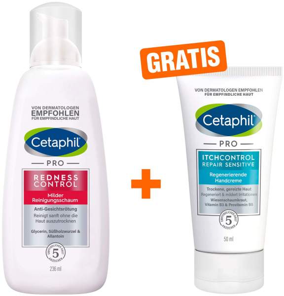 Cetaphil RednessControl milder Reinigungsschaum 236 ml + gratis Cetaphil Repair regenerierende Handcreme 50 ml