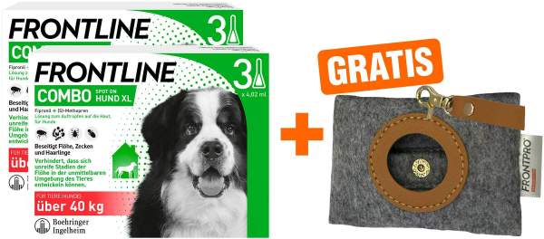 Frontline Combo Spot on Hund XL 40-60 kg 3 x 2 Pipetten + gratis Hundekotbeutelspender