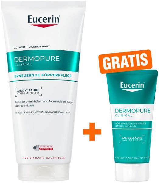 Eucerin DermoPure Clinical erneuernde Körperpflege 200 ml + gratis DermoPure Clinical Porenverfeinerndes Reinigungsgel
