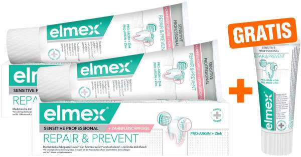 Elmex Sensitive Professional Repair &amp; Prevent 2 x 75 ml Zahncreme + gratis Elmex Repair &amp; Prevent 20 ml