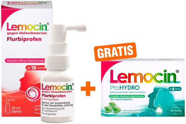 Lemocin Flurbiprofen Spray 15 ml + gratis ProHydro 20 Lutschtabletten