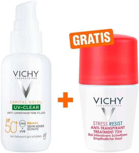 Vichy Capital Soleil UV-Clear LSF 50+ 40 ml + gratis Vichy Deo Stress Resist 72h 50 ml