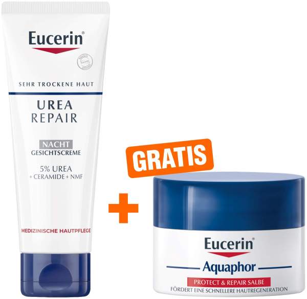 Eucerin UreaRepair Gesichtscreme Nacht 5% 50 ml + gratis Aquaphor Repair-Salbe 7 ml