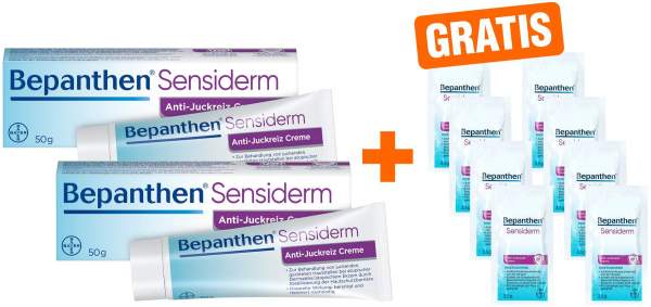 Bepanthen Sensiderm Anti-Juckreiz Creme 2 x 50 g + gratis 8 x 3,5 g Creme Sachet