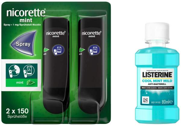 Nicorette Mint Spray 1 mg 2 Stück + gratis Listerine Cool Mint 80 ml