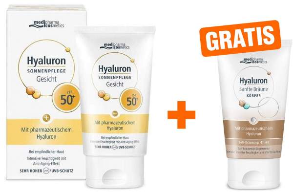 Hyaluron Sonnenpflege Gesicht LSF 50+ 50 ml Creme + gratis Hyaluron Sanfte Bräune Körperpflege 30 ml