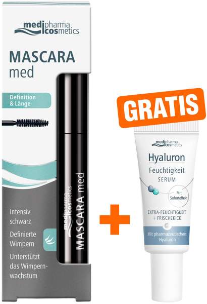 medipharma cosmetics Mascara med Definition &amp; Länge 5 ml + gratis Hyaluron Feuchtigkeit Serum 5 ml