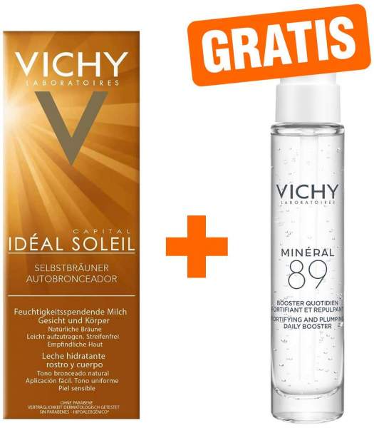 Vichy Ideal Soleil Selbstbr.Milch 100 ml + gratis Mineral 89 Probe 10 ml