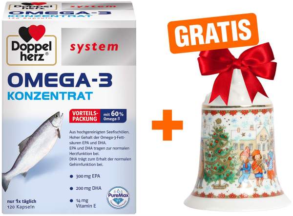 Doppelherz Omega-3 Konzentrat System 120 Kapseln + gratis Hutschenreuther Weihnachtsglocke 2023