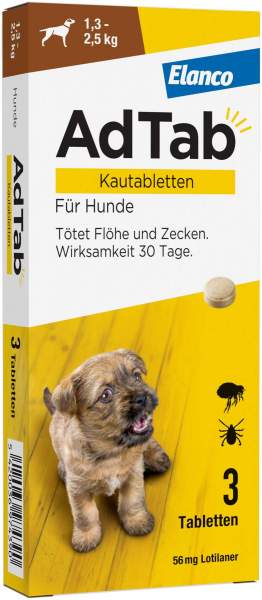 AdTab 56 mg für sehr kleine Hunde (1,3-2,5 kg) 3 Kautabletten
