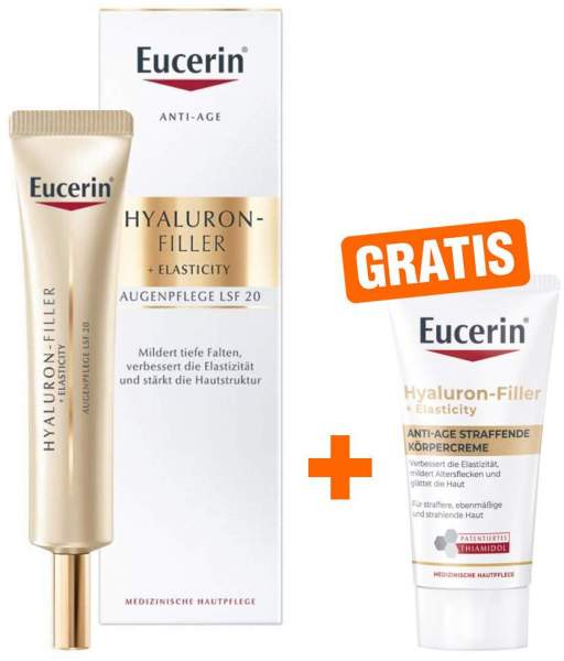Eucerin Anti Age Hylauron Filler + Elasticity Augenpflege LSF15 15 ml + gratis Körpercreme 20ml