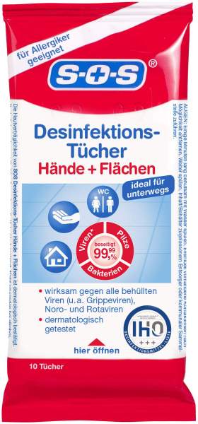 SOS Desinfektions-Tücher 10 Stück