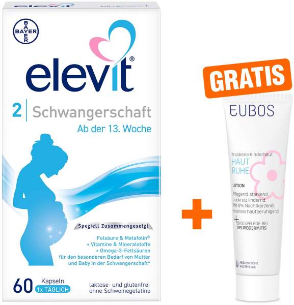 Elevit 2 60 Kapseln + gratis Eubos Kinder Haut Ruhe Lotion 8 ml