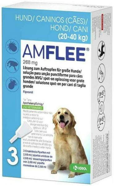 Amflee 268 mg Spot-On Lösung Für Große Hunde 20 - 40 KG 3 Stück